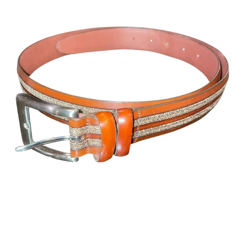 Crookhorn Leather Belt with Braided & Stitched Inlay | Handmade in USA | Size 36